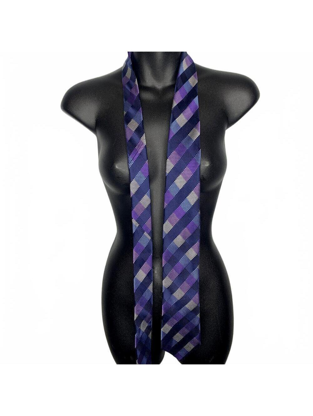 Michael Kors Men's Purple, Blue, White Jacquard Woven Silk Tie